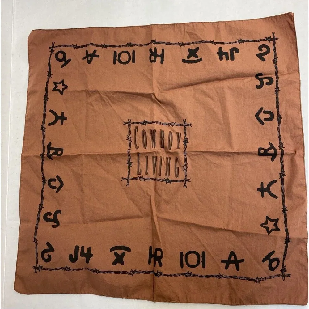 Cowboy Living Brown Bandana Western Brands Barbed Wire 20” Square